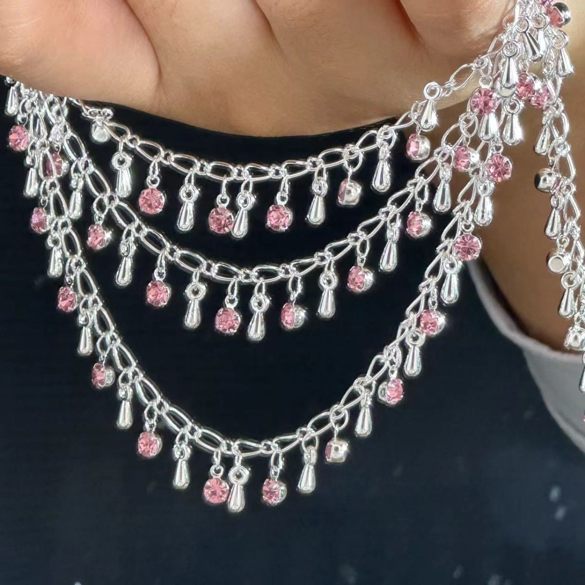 Ethnic Fashion Accessories - Requintado strass lágrima corrente de alta