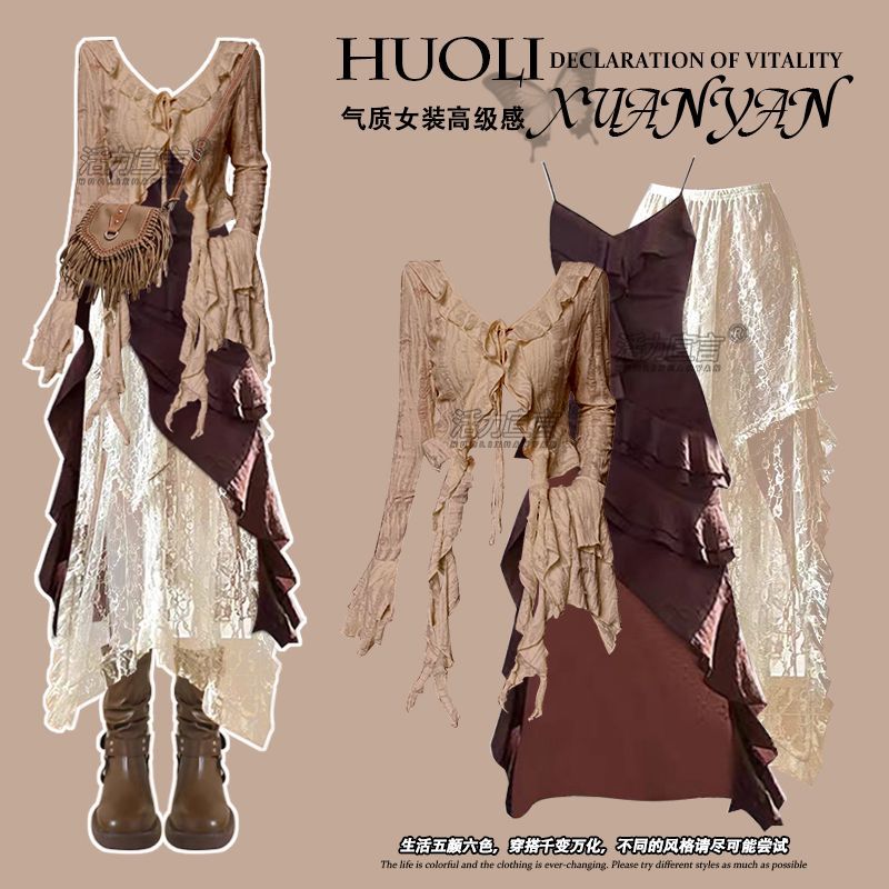 Ethnic Fashion Dress - Outono novo irregular fino ajuste superior
