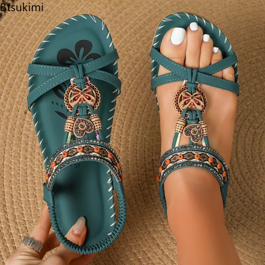 Ethnic Fashion Dress - Sandálias Boêmias Femininas para Praia e
