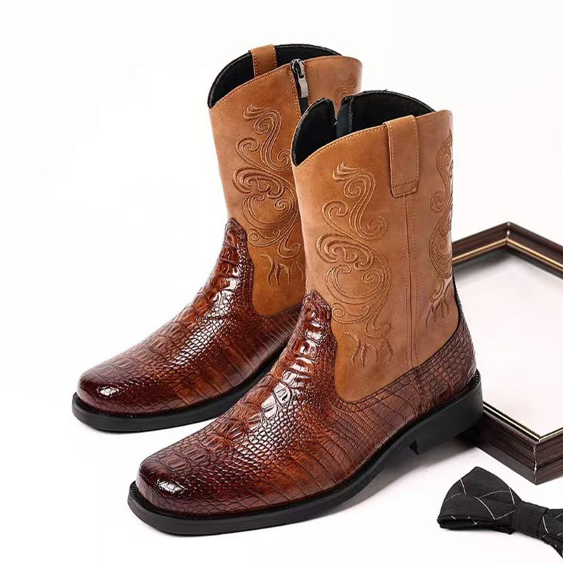 Ethnic Fashion Men - Botas de cowboy ocidentais masculinas casuais
