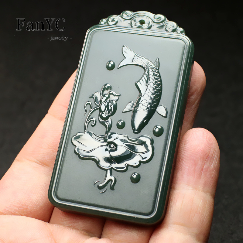 Natural Hetian Jade Qingyu Gua - Ethnic Fashion Men avaliação e preço
