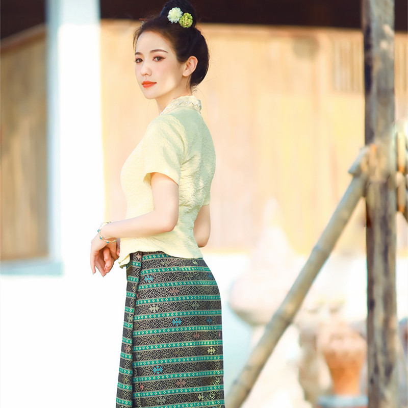 Roupas tai tailandesas amarela - Thai Silk Blouse avaliação e preço